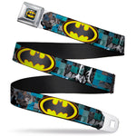 Bat Shield Glow Checkers Full Color Blues Grays Gold Black Seatbelt Belt - Batman Detective Comics 2-Poses/Bat Signal Checker Blues/Grays/Yellow/Black Webbing