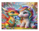 Personalized Unicorn Dragon Wooden Puzzle with Name | Kawaii Rainbow Dragon and Baby Unicorn in a Magical Garden | 60 Pieces | Gift for Girls