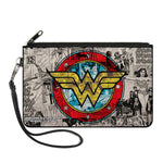 Canvas Zipper Wallet - LARGE - Wonder Woman Logo Comic Scenes Grays Blue Red Yellow