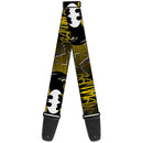 Guitar Strap - BATMAN w Bat Signals & Flying Bats Yellow Black White