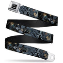 Batman Full Color Black Silver Black Seatbelt Belt - New 52 Batman Shooting/Jumping Poses Grays Webbing