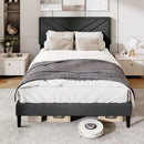 Upholstered Platform Bed with Tufted Headboard and Wooden Slats