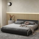 Upholstered Platform Bed Frame Low Profile Faux Leather with Curved Headboard
