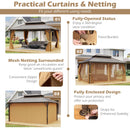 16 x 12 Feet Hardtop Gazebo Aluminum Frame Permanent Pavilion with Curtains and Netting-Coffee