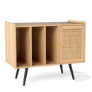 Record Player Stand with Charging Station and Rattan Cabinet for Living Room-Natural