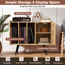 Record Player Stand with Charging Station and Rattan Cabinet for Living Room-Natural