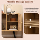 Record Player Stand with Charging Station and Rattan Cabinet for Living Room-Natural