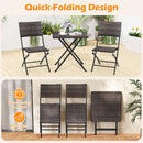 3 Piece Rattan Bistro Set Outdoor Folding Dining Table and Chairs with Wicker Seat