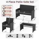 4 Pieces Patio Furniture Set with Tempered Glass Tabletop and Removable Cushion