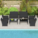 4 Pieces Patio Furniture Set with Tempered Glass Tabletop and Removable Cushion