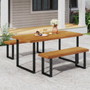 3 Pieces Patio Dining Table Set 63‚Äù Rectangle Table and 2 Backless Bench