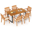 7 Pieces Patio Dining Table Set 63‚Äù Rectangle Table and 6 Acacia Wood Armchairs
