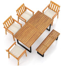 6 Pieces Patio Dining Table Set 63‚Äù Rectangle Table with 4 Acacia Wood Armchairs and Backless Bench