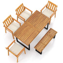 6 Pieces Patio Dining Table Set 63‚Äù Rectangle Table with 4 Acacia Wood Armchairs and Backless Bench