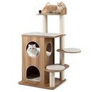 48 Inch Wooden Cat Tree with 2-Floor Condo and Washable Cushions-Natural