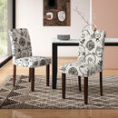 Button Tufted Fabric Upholstered Wooden Dining Chair Set of 2 with High Curved Back