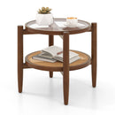 3 Piece Rattan and Wood Living Room Set with Side Table Coffee Table and TV Stand