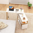 360¬∞ Rotating Sofa Side Table with Storage Bookcase and Hooks for Living Room-White