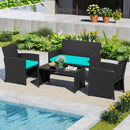 4 Pieces Patio Furniture Set with Tempered Glass Tabletop and Removable Cushion