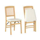 Folding Dining Chairs Set of 2 Rubber Wood Chairs with Linen Padded Seat