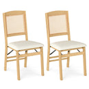 Folding Dining Chairs Set of 2 Rubber Wood Chairs with Linen Padded Seat