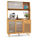 Kitchen Dining Set with Extendable Table 2 Rattan Accent Chairs and Kitchen Cabinet