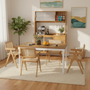 Kitchen Dining Set with Extendable Table 2 Rattan Accent Chairs and Kitchen Cabinet