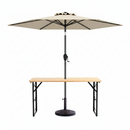 3-Piece Patio Picnic Table Set: Adjustable Wooden Picnic Table + Umbrella + Umbrella Base