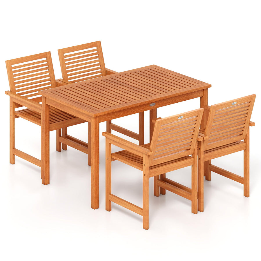 5 Pieces Patio Wood Dining Set Outdoor Rectangular Table and Chairs