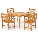 5-Pieces Patio Dining Table Set Wood Square Dining Table with 4 Chairs and Slatted Tabletop