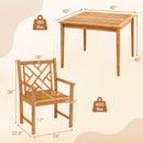 5-Pieces Patio Dining Table Set Wood Square Dining Table with 4 Chairs and Slatted Tabletop