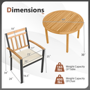 5 Pieces Outdoor Acacia Wood Dining Set Patio Round Table and Metal Chairs with Cushions