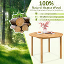5 Pieces Outdoor Acacia Wood Dining Set Patio Round Table and Metal Chairs with Cushions
