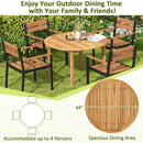 5 Pieces Outdoor Acacia Wood Dining Set Patio Round Table and Metal Chairs with Cushions