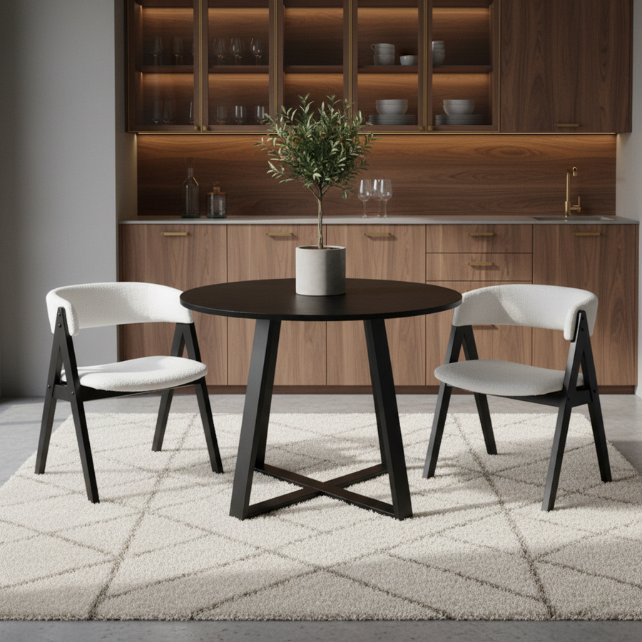 3-Piece Mid-Century Dining Set with 36‚Äù Round Pedestal Table and 2 Sherpa Upholstered Chairs
