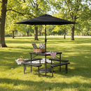 Outdoor Picnic Table Bench Set with Umbrella and Base for 4-8 People