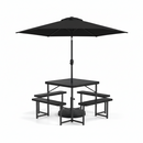 Outdoor Picnic Table Bench Set with Umbrella and Base for 4-8 People