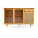 3-Piece Modern Dining Room Set: Wooden Dining Chairs + Bamboo Sideboard Cabinet + Tall Storage Cabinet