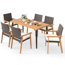 7-Pieces Patio Dining Table Set Acacia Wood Table and 6 Armchairs