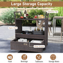 Outdoor Wicker Bar Cart Table with Tempered Glass Top