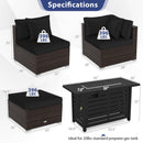 Heavy-duty Frame Rattan Sofa Set with 60000 BTU Firepit Table