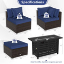 Heavy-duty Frame Rattan Sofa Set with 60000 BTU Firepit Table