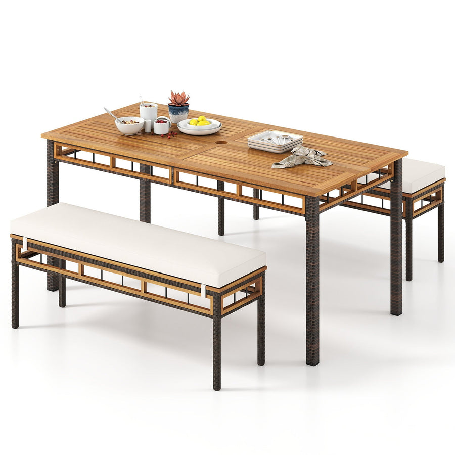 3 Pieces Acacia Wood Patio Dining Set for Deck and Backyard