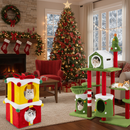 Cat Furniture Set with 58 Inch Tall Cat Tree Tower and 2 Gift Box Shaped Cute Christmas Cat House