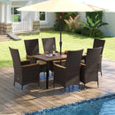 Outdoor Dining Set for 6 Patio Wicker Armchairs and Acacia Wood Table