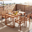 5 Pieces Acacia Wood Dining Set with Outdoor Table and Rattan Chairs for 4 Persons