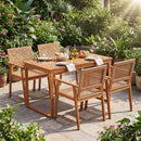 5 Pieces Acacia Wood Dining Set with Outdoor Table and Rattan Chairs for 4 Persons