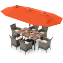 8 Pieces Outdoor Wicker Dining Furniture and 13.5 FT Double-Sided Patio Umbrella
