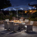 8 Pieces Outdoor Wicker Dining Furniture and 13.5 FT Double-Sided Patio Umbrella