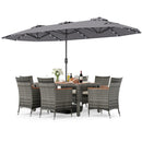 8 Pieces Outdoor Wicker Dining Furniture and 13.5 FT Double-Sided Patio Umbrella